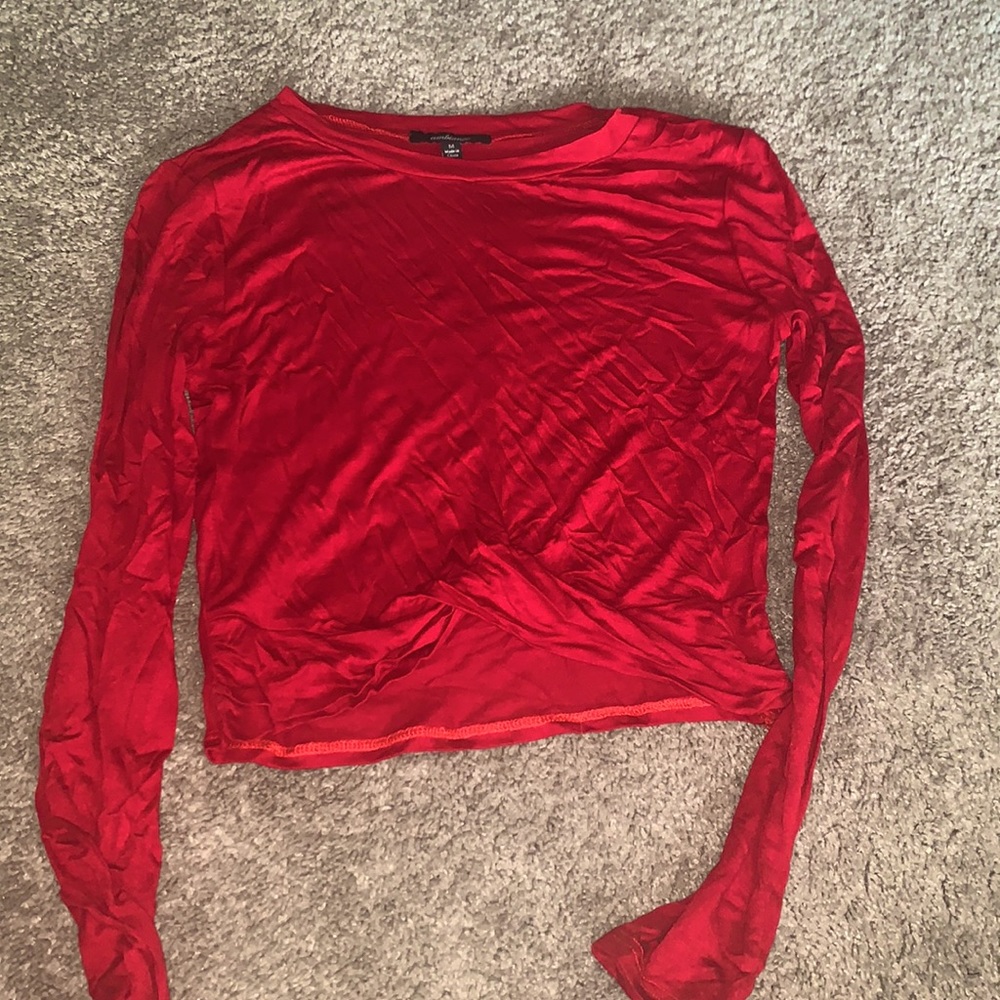 Red Cropped Long Sleeve Top